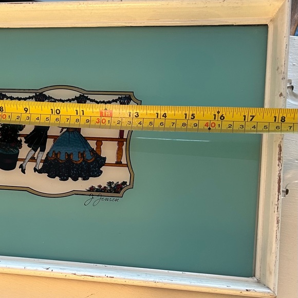 Vintage J. Jensen Foil Art Glass and Wood Tray - Picture 9 of 14